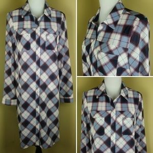 Prana Plaid Extra Long Tunic Top Snap Buttons